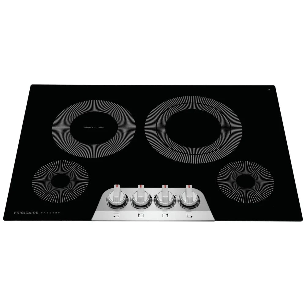 Frigidaire Gallery electric cooktop in use, showcasing powerful heating elements with a pot simmering on the burner.