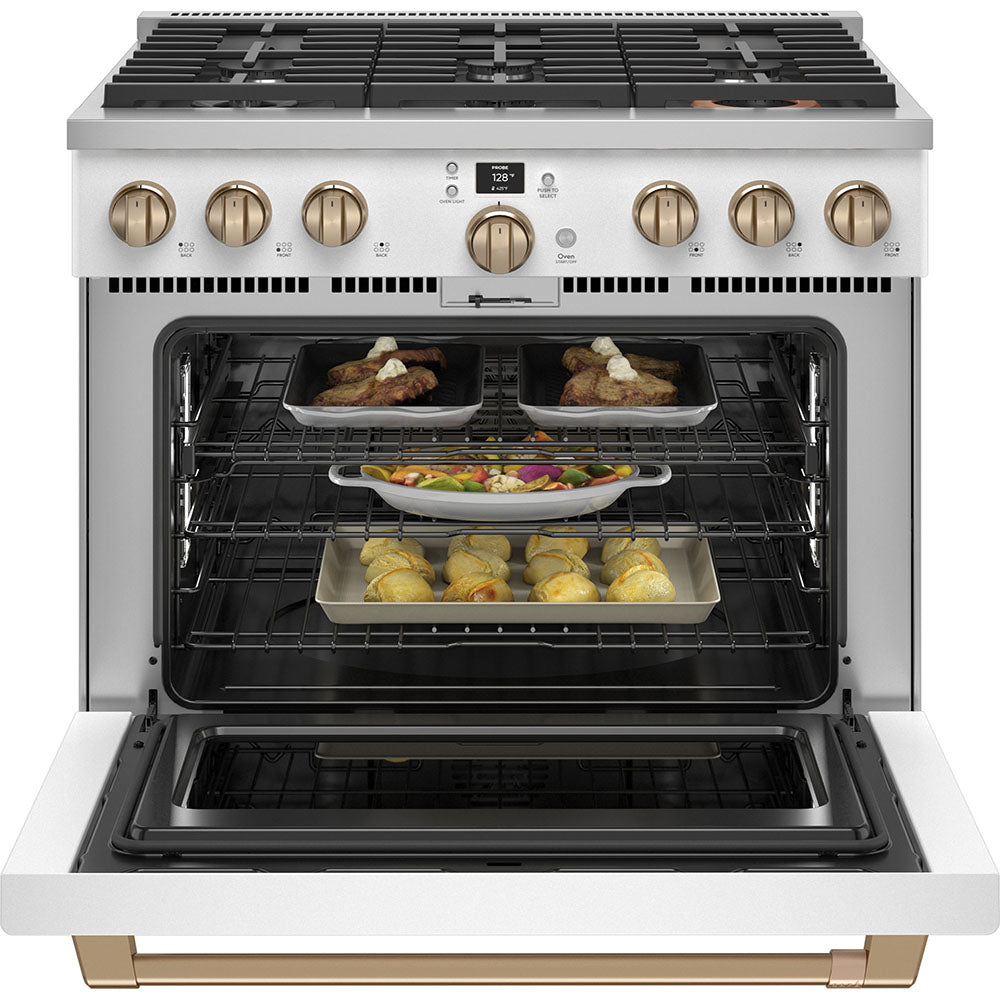 Cafe 36 Inch Smart Dual-Fuel Commercial-Style Range Matte White C2Y366P4TW2