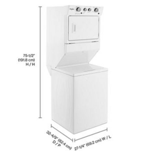 Whirlpool 27 Inch Electric Unitized Laundry Center YWET4027HW