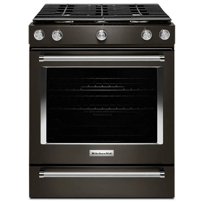 KitchenAid KSGG700EBS 30-inch gas slide-in range with 5 burners and convection oven
