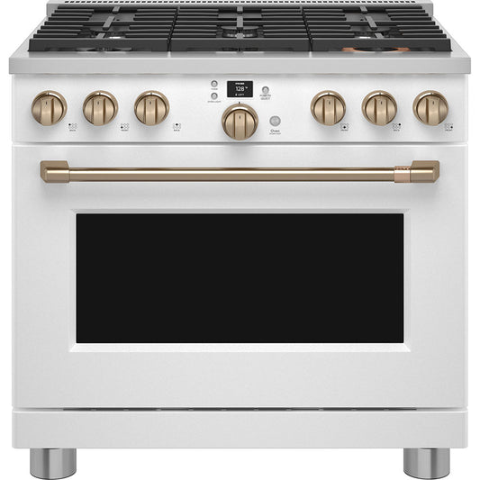 Cafe 36 Inch Smart Dual-Fuel Commercial-Style Range Matte White C2Y366P4TW2