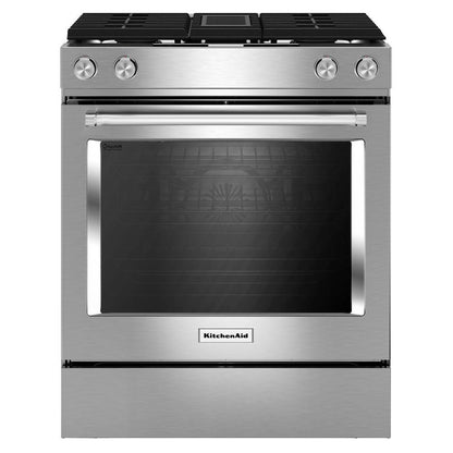 KitchenAid 30 Inch 4-burner Dual Fuel Downdraft Front Control Range KSDG950ESS